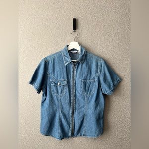 Vintage Bill Blass Zip Front Denim Shirt, Size Medium